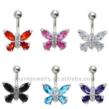 316L Aço Cirúrgico 14 Guage Borboleta Navel Belly Button Ring Bar BER-005